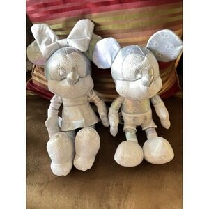 Disney 100 Mickey And Minnie Plush Silver Irradescent Holographic 12"